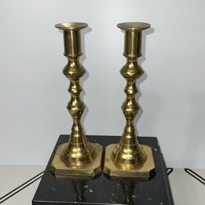 Andrea By Sadek Vintage Solid Brass Taper Candleholders Set Of 2